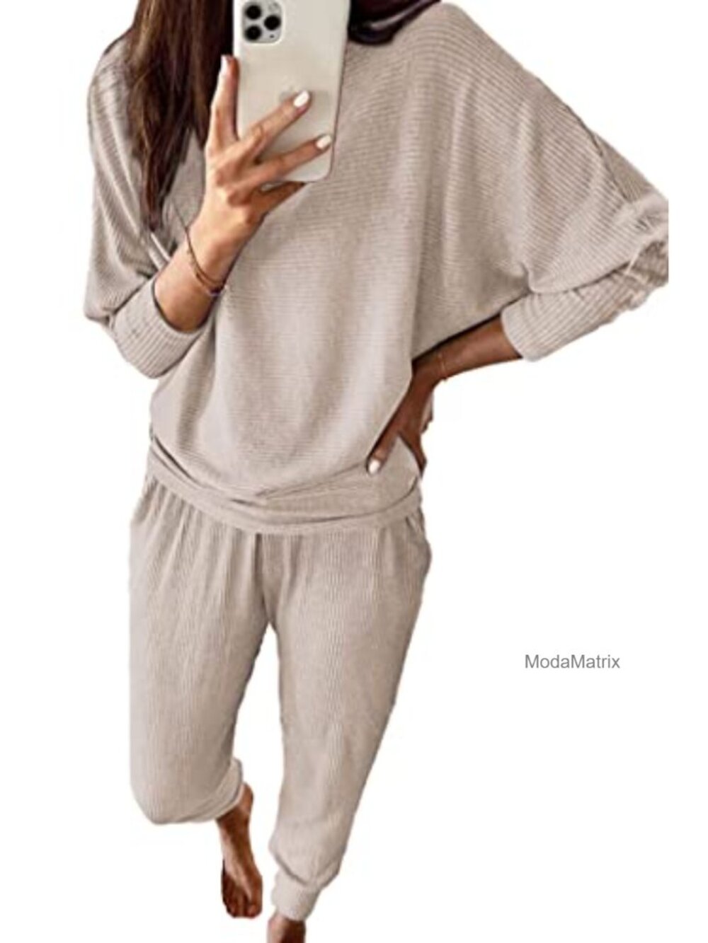 Women's 2 Piece Ribbed Knit Lounge Set Tracksuit with Pockets